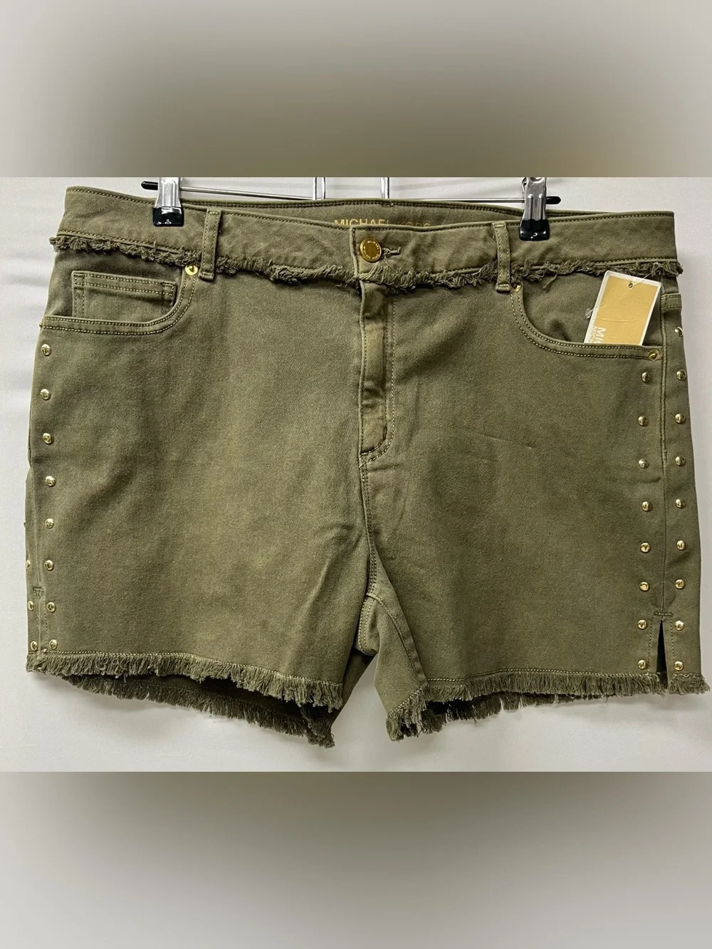 Brand New-Michael Kors Safari Green Basics Frayed Hem Jean Shorts